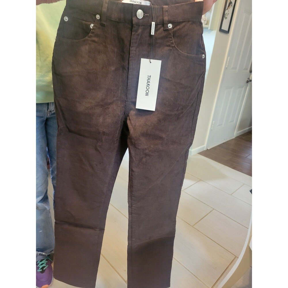 Thakoon Women's High Rise Velour Corduroy Pants Chocolate Brown Size 2